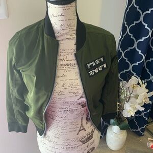 Wonder Nation Olive Green Bomber Jacket with Patches